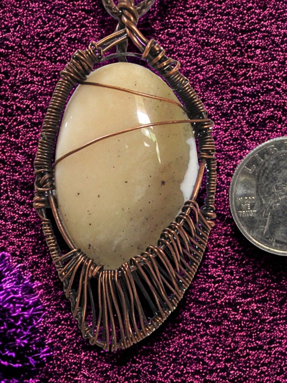 Handmade Wire Wrapped Dendrite Opal. Dendrite Opal /Copper wire necklace. - Picture 4 of 4